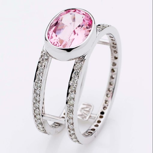STERLING - 18ct White Gold Morganite & Diamond Dress Ring