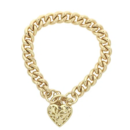 SKY - 9ct Yellow Gold Solid Curb Link Padlock Bracelet