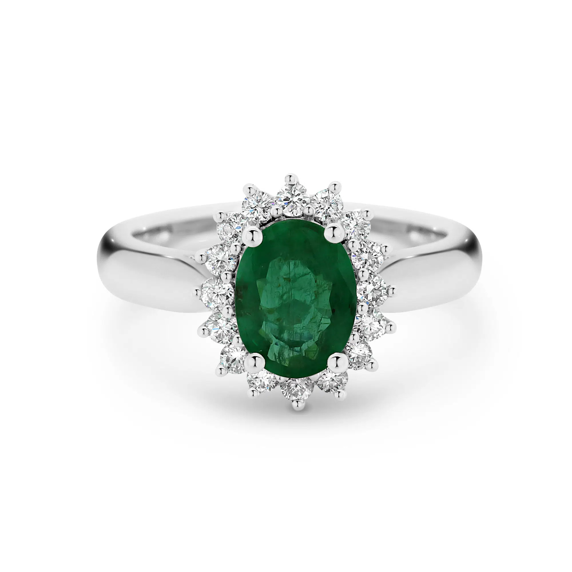OLIVIA- 18ct White Gold Emerald & Diamond Cluster Dress Ring