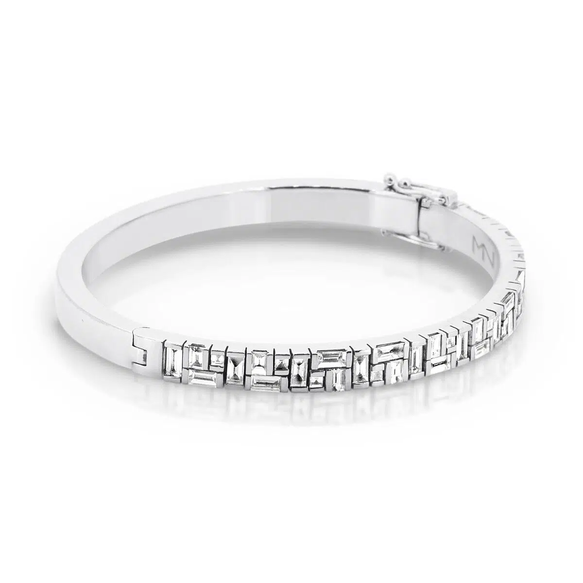 MIDNIGHT - 18ct White Gold Puzzle Diamond Hinged Bangle - Image 2
