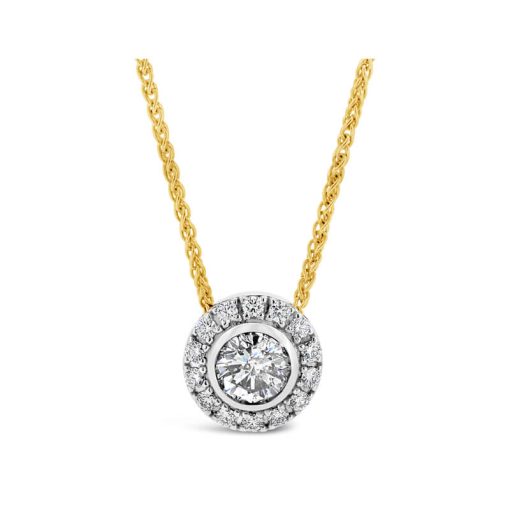 Diamond Halo Slider Pendant And Yellow Gold Necklace