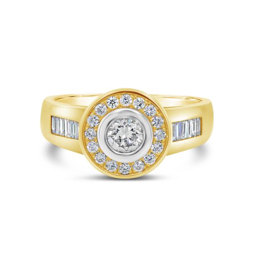 SUNRISE- 18ct Yellow Gold Diamond Halo Engagement Ring