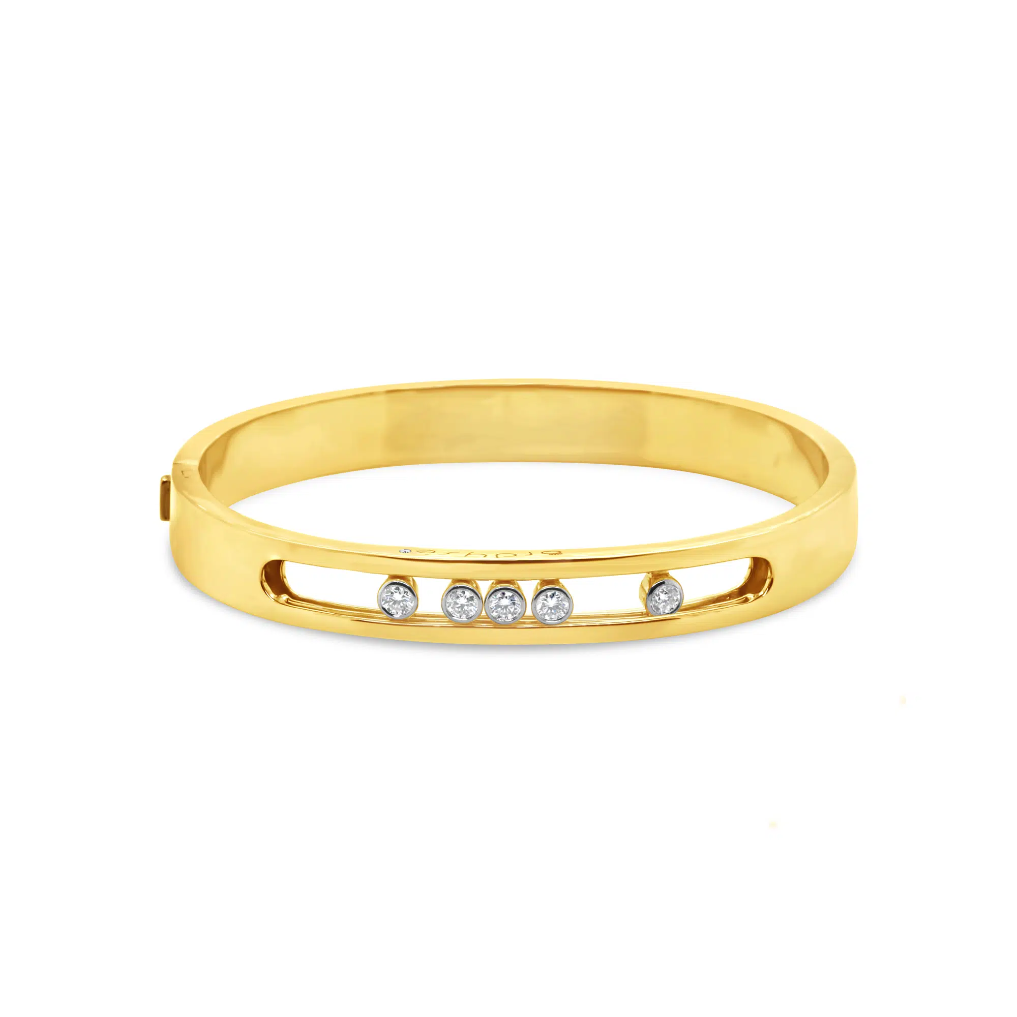 SLIDER - 18ct Yellow Gold 5 Diamond Hinged Bangle
