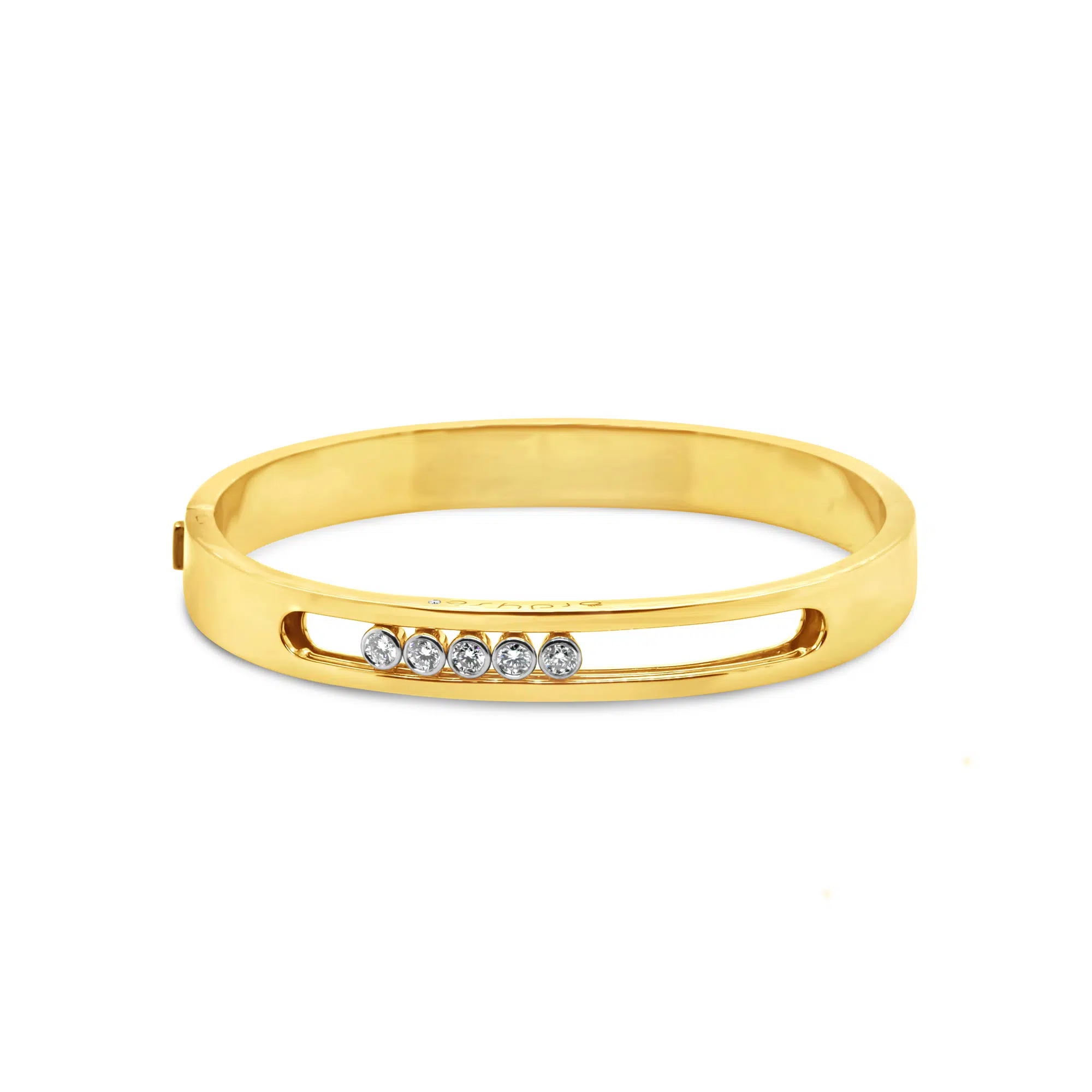 SLIDER - 18ct Yellow Gold 5 Diamond Hinged Bangle - Image 3