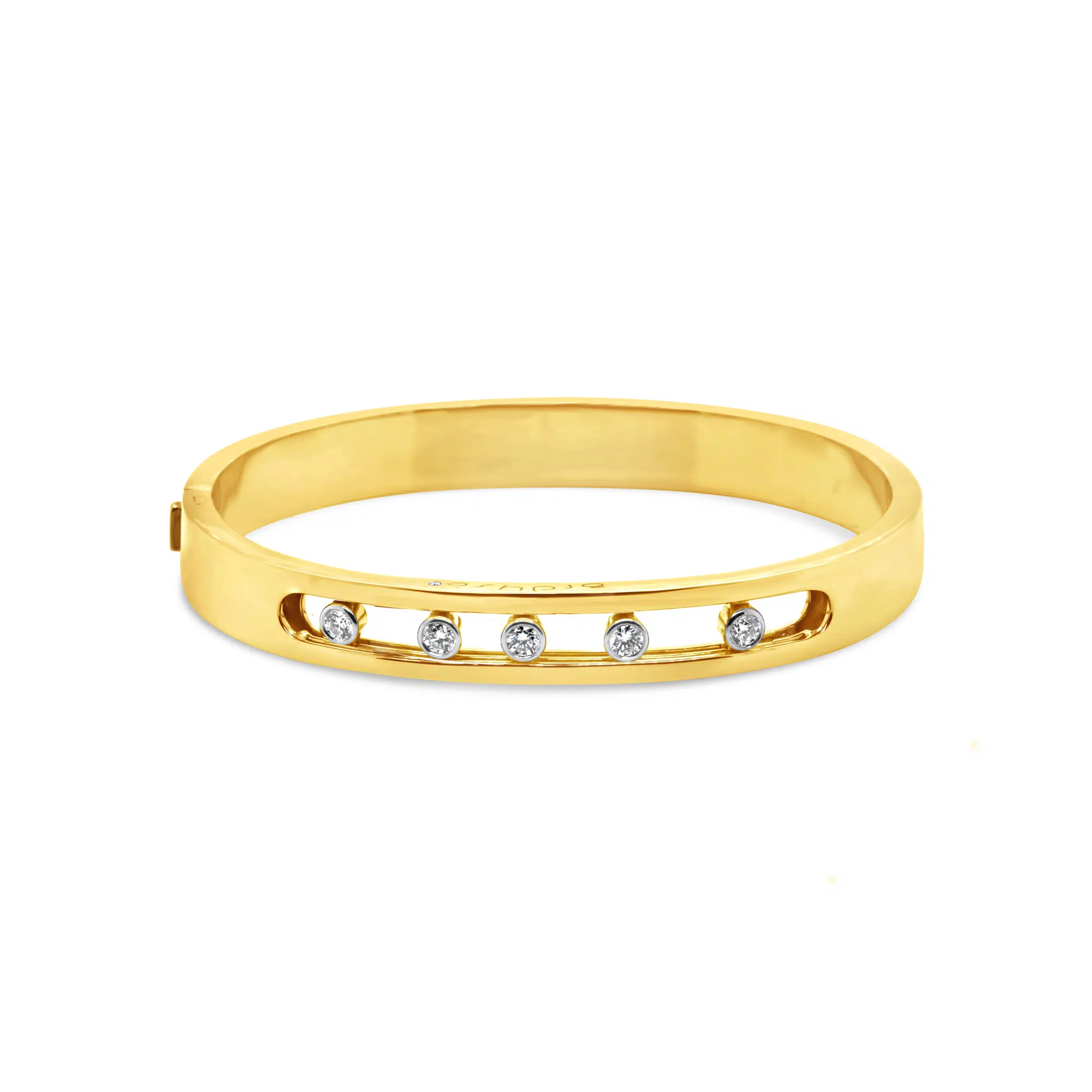 SLIDER - 18ct Yellow Gold 5 Diamond Hinged Bangle - Image 2