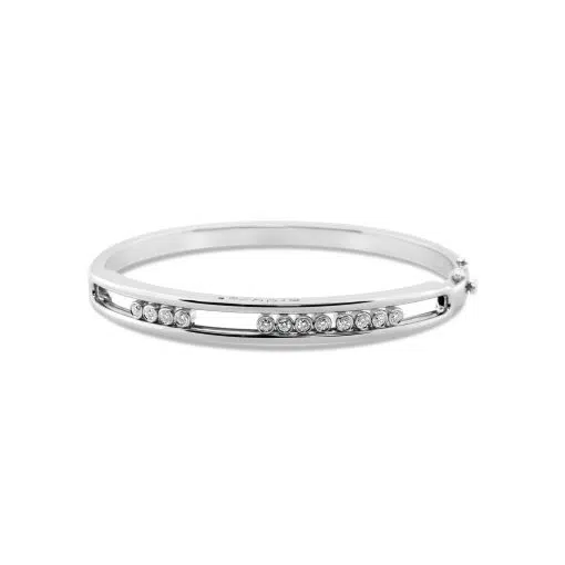 SLIDER - 18ct White Gold 12 Round Diamond Hinged Bangle