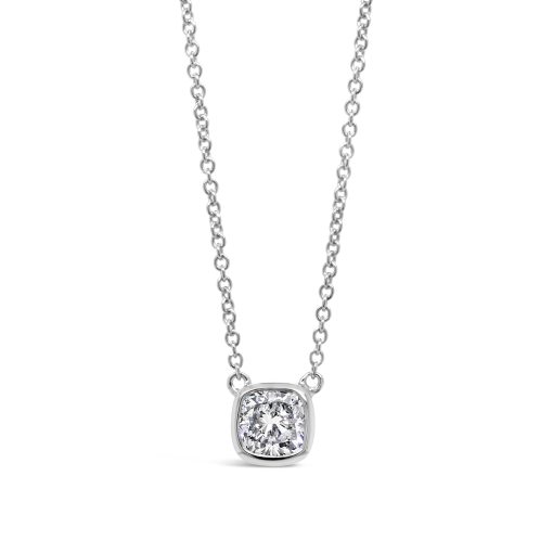 ALICIA- Cushion Cut Diamond Solitaire Pendant In White Gold