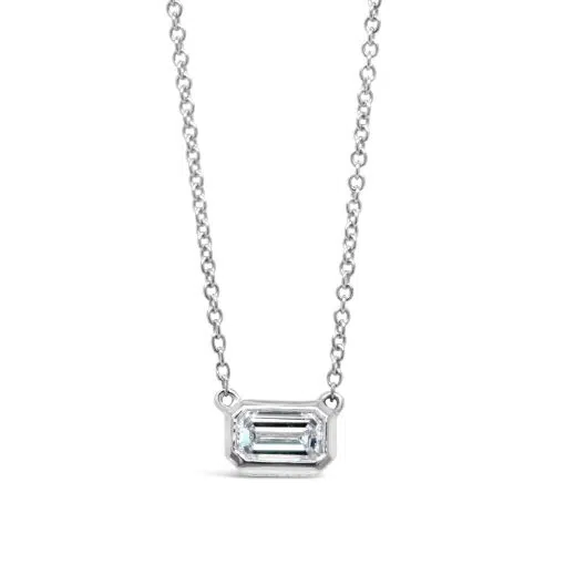 JACINTA- Emerald Cut Diamond Solitaire Pendant In White Gold