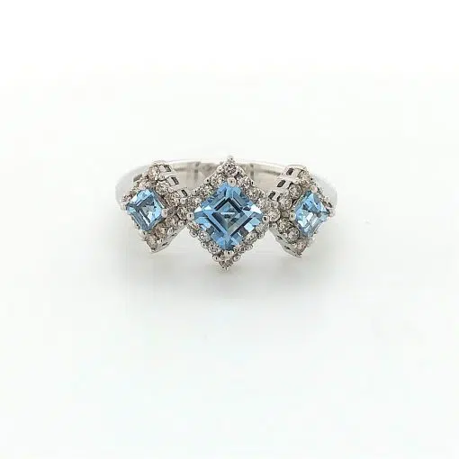 PRISTINE- Aquamarine & Diamond Dress Ring In 18ct White Gold