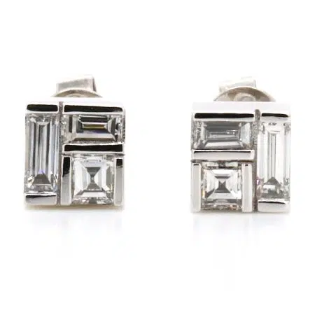 JENNA - Platinum Square Diamond Stud Earrings