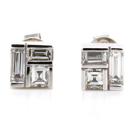JENNA - Platinum Square Diamond Stud Earrings