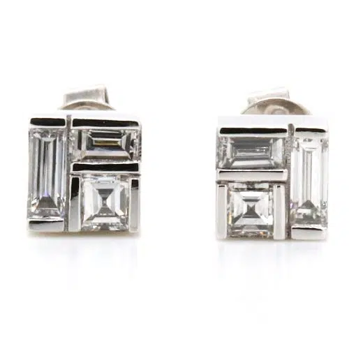JENNA - Platinum Square Diamond Stud Earrings