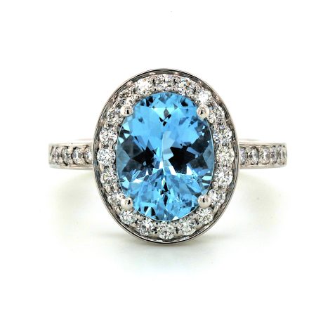 RACHEL- Platinum Aquamarine & Diamond Dress Ring By Mark Nathan Jewellery