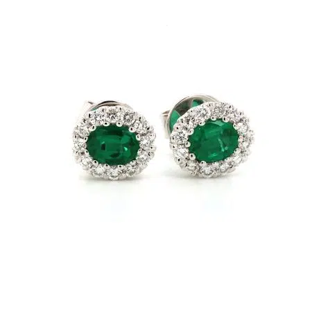 LEXI – 18ct White Gold Emerald & Diamond Stud Earrings By Mark Nathan Jewellery