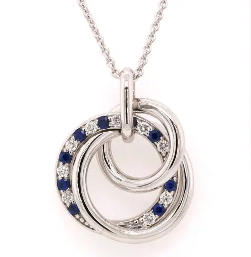 SHANNON – 18ct White Gold Sapphire & Diamond Circle Pendant By Mark Nathan Jewellery