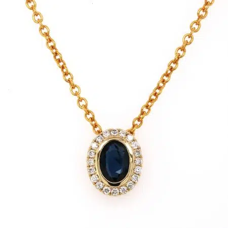 CoCo – 9ct Yellow Gold Sapphire & Diamond Pendant By Mark Nathan Jewellery